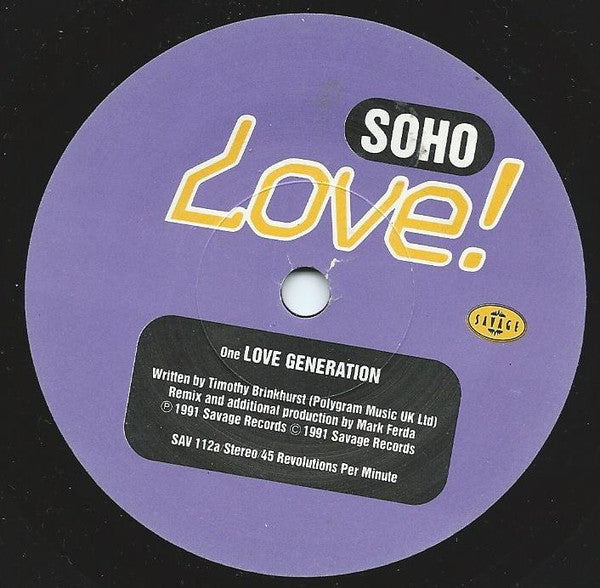 Soho - Love Generation - Used Vinyl Record 7" image 7