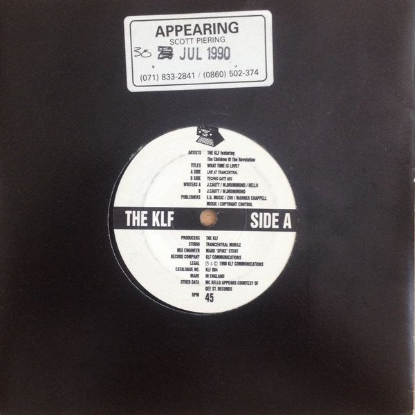 KLF - What Time Is Love ? Live At Trancentral - Used Vinyl Record 7" image 1