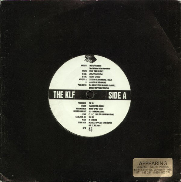 KLF - What Time Is Love ? Live At Trancentral - Used Vinyl Record 7" image 2