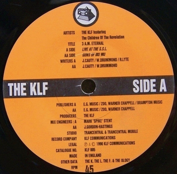KLF - 3 A.M. Eternal (Live At The S.S.L.) - Used Vinyl Record 7" image 3