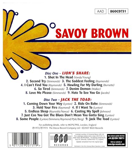 Savoy Brown - Lion's Share / Jack The Toad - CD image 2