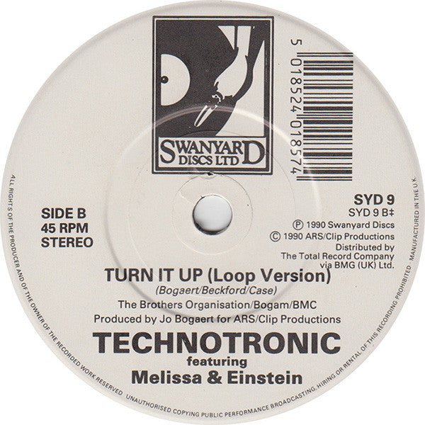 Technotronic - Turn It Up - Used Vinyl Record 7" image 4