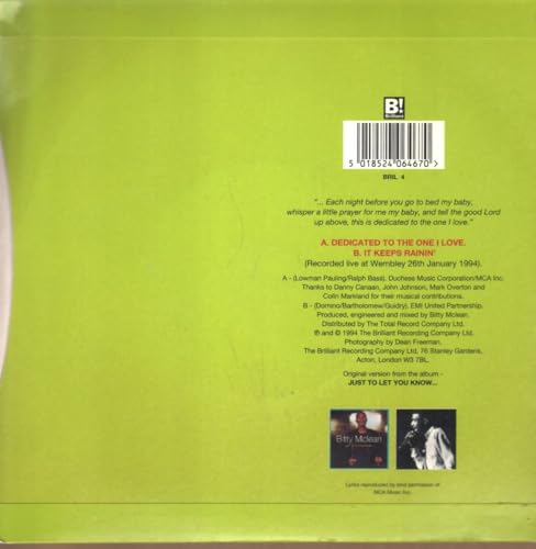 Bitty Mclean - Dedicated To The One I Love - Used Vinyl Record 7" image 2