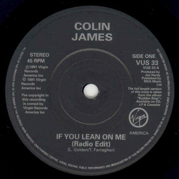 Colin James - If You Lean On Me - Used Vinyl Record 7" image 3