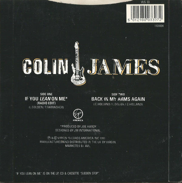 Colin James - If You Lean On Me - Used Vinyl Record 7" image 6