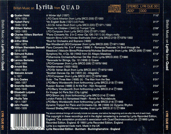 Various - British Music On Lyrita From Quad - Used CD image 5