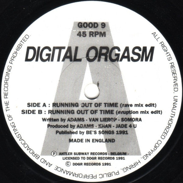 Digital Orgasm - Running Out Of Time - Used Vinyl Record 7" image 7