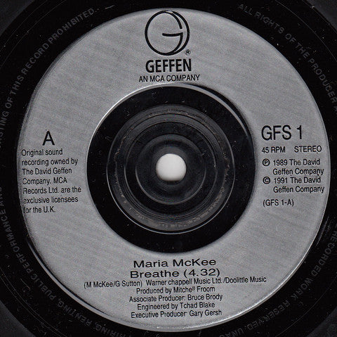 Maria McKee - Breathe - Used Vinyl Record 7" image 3