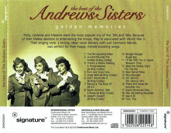 Andrews Sisters - Best Of  (Golden Memories) - Used CD image 2