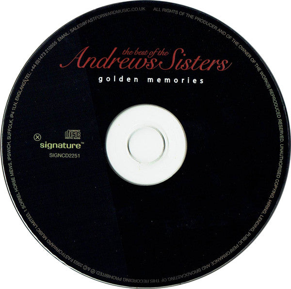 Andrews Sisters - Best Of  (Golden Memories) - Used CD image 3