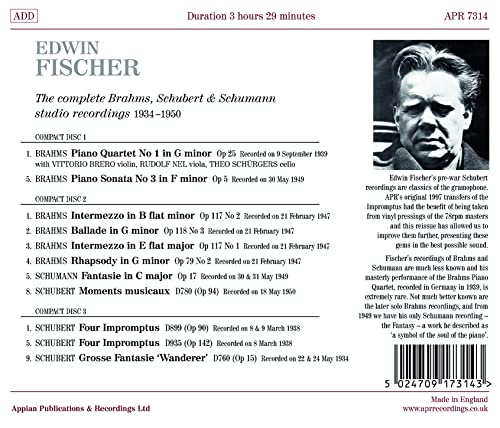 BRAHMS / FISCHER / S - COMPLETE BRAHMS SCHUBERT - CD image 2