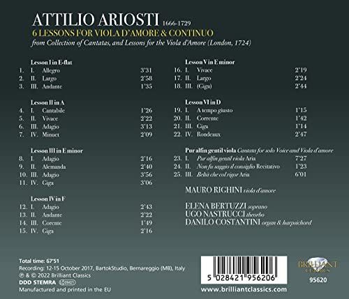 MAURO RIGHINI ELENA - ARIOSTI 6 LESSONS FOR VIOLA D - CD image 2