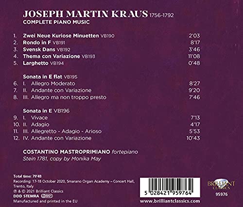 COSTANTINO MASTROPRI - KRAUS COMPLETE PIANO MUSIC - cd image 2