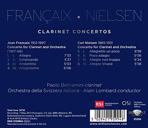 PAOLO BELTRAMINI  OR - FRANCAIX  NIELSEN CLARINET CO - CD image 2