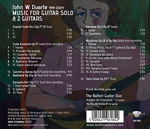 BELFORT GUITAR DUO/A - DUARTE MUSIC FOR GUITAR SOLO - CD image 2
