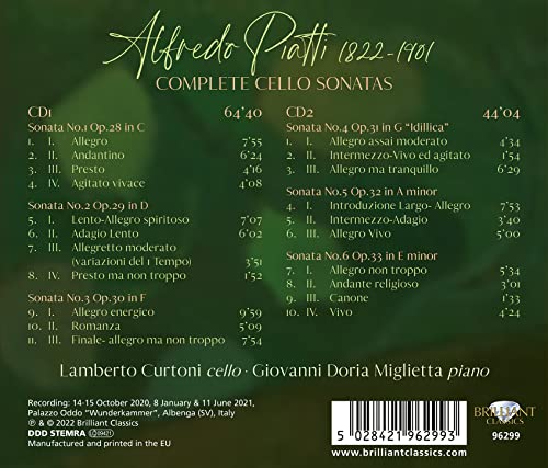 LAMBERTO CURTONI GIO - PIATTI COMPLETE CELLO SONATAS - CD image 2