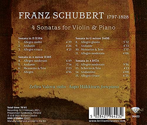 ZEFIRA VALOVA  AAPO - SCHUBERT  4 SONATAS FOR VIOLIN - CD image 2