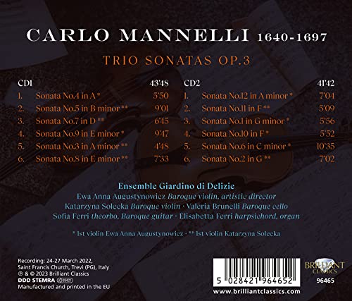 ENSEMBLE GIARDINO DI - MANNELLI TRIO SONATAS OP.3 - CD image 2