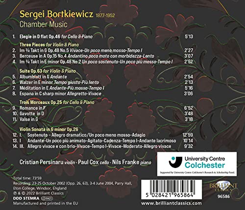 CHRISTIAN PERSINARU - BORTKIEWICZ CHAMBER MUSIC - CD image 2