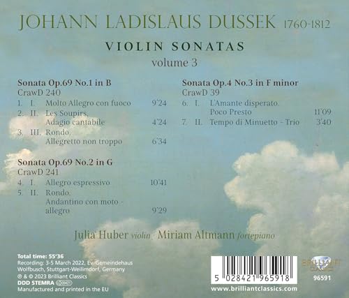 JULIA HUBER/MIRIAM A - DUSSEK VIOLIN SONATAS VOLUME - CD image 2