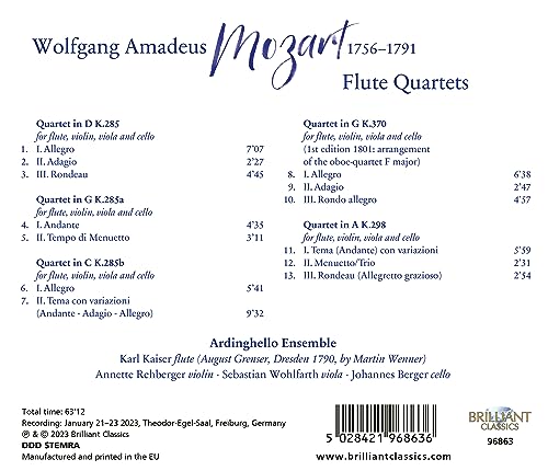 ARDINGHELLO ENSEMBLE - MOZART FLUTE QUARTETS - CD image 2