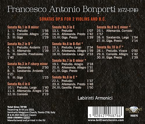LABIRINTI ARMONICI - BONPORTI SONATAS OP.6 FOR 2 V - CD image 2