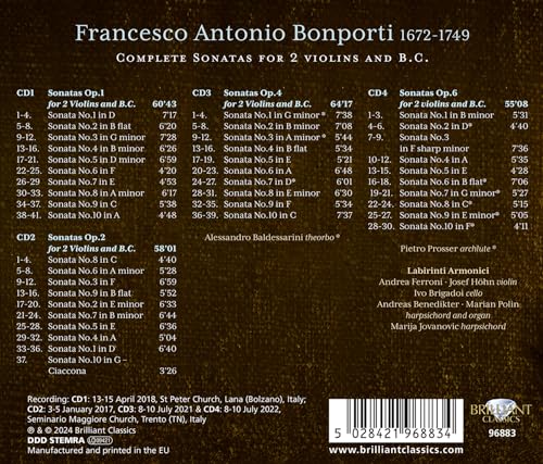 LABIRINTI ARMONICI & - BONPORTI: COMPLETE SONATAS FOR 2 VIOLINS AND B.C. image 2