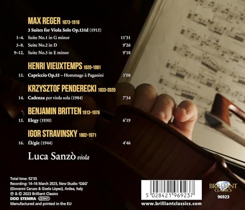LUCA SANZO - REGER 3 SUITES FOR VIOLA SOLO - CD image 2