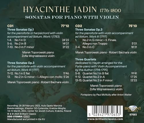 MAREK & RO... TOPORO - HYACINTHE JADIN: SONATAS FOR PIANO WITH VIOLIN image 2