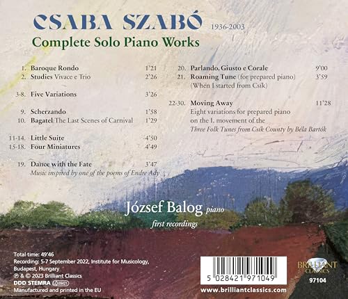 JOZSEF BALOG - SZABO COMPLETE SOLO PIANO WOR - CD image 2