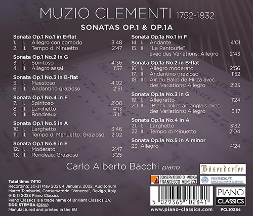 CARLO ALBERTO BACCHI - CLEMENTI SONATAS OP.1 & OP.1A - CD image 2