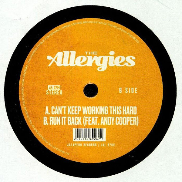 Allergies - Can't Keep Working This Hard / Run It Back - Vinyl Record image 1