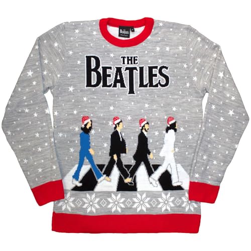 Beatles - Unisex Sweatshirt: Drop T / Abbey Road Xmas (Grey) (Large) image 1