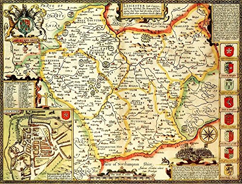 Leicestershire Historical 1610 Map 1000 Piece Puzzle - Non-book item image 1