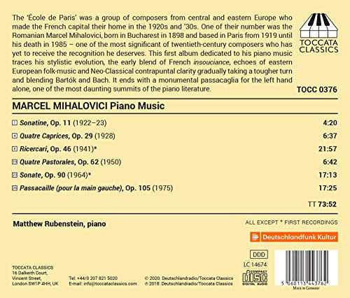 MATTHEW RUBENSTEIN - MIHALOVICI:PIANO MUSIC - CD image 2