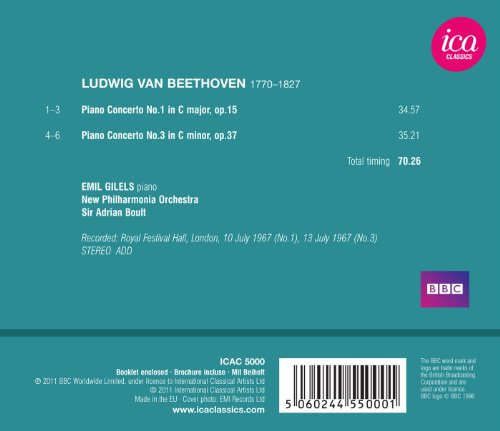 GILELS:NEW PO:BOULT - BEETHOVEN:PIANO CONCS 1&3 - CD image 2