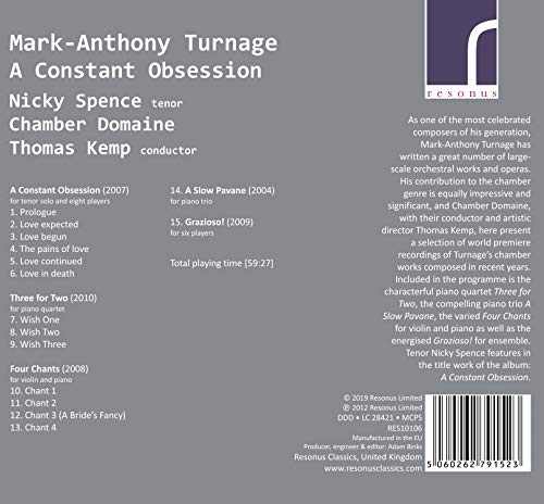 CHAMBER DOMAINE/KEMP - TURNAGE:A CONSTANT OBSESSION - CD image 2