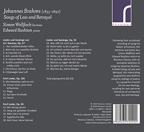 BRAHMS - :SONGS OF LOSS - CD image 2