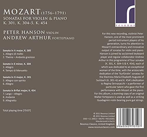 HANSON/ARTHUR - MOZART:SONATAS - cd image 2