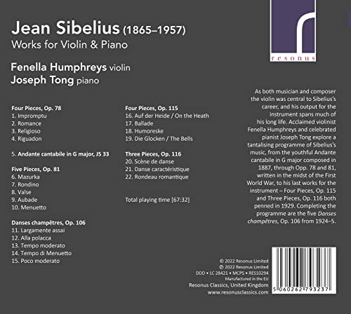 HUMPHREYS/TONG - SIBELIUS:VIOLIN WORKS - CD image 2