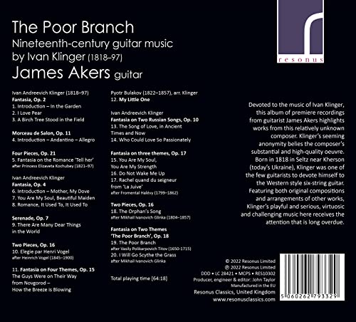 AKERS - Ivan Klinger:The Poor Branch - 19Th-Century Guitar Music - CD image 2