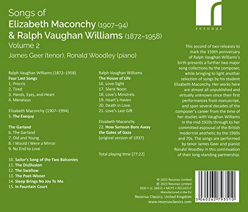JAMES GEER  RONALD W - SONGS OF ELIZABETH MACONCHY & - CD image 2