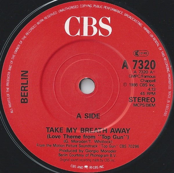 Berlin - Take My Breath Away (Love Theme From "Top Gun") - Used Vinyl image 3