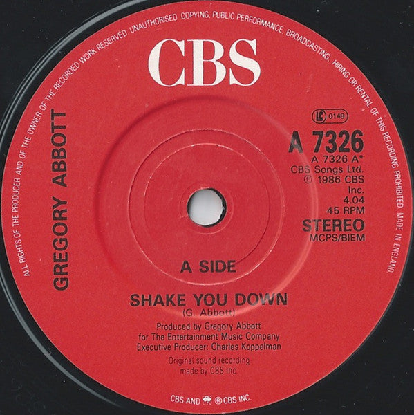 Gregory Abbott - Shake You Down - Used Vinyl Record 7" image 3