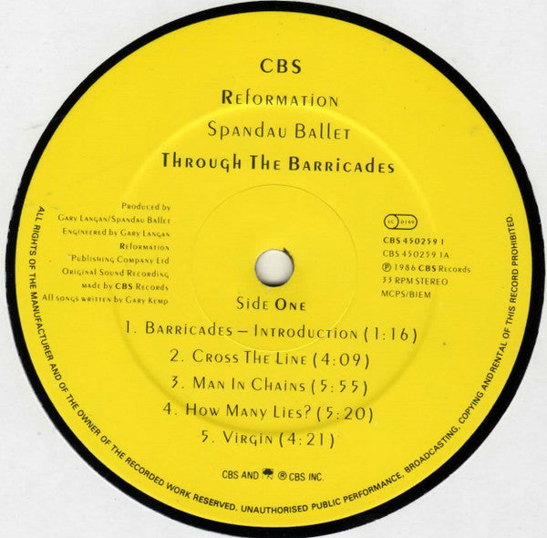 Spandau Ballet - Through The Barricades - Used Vinyl Record image 3