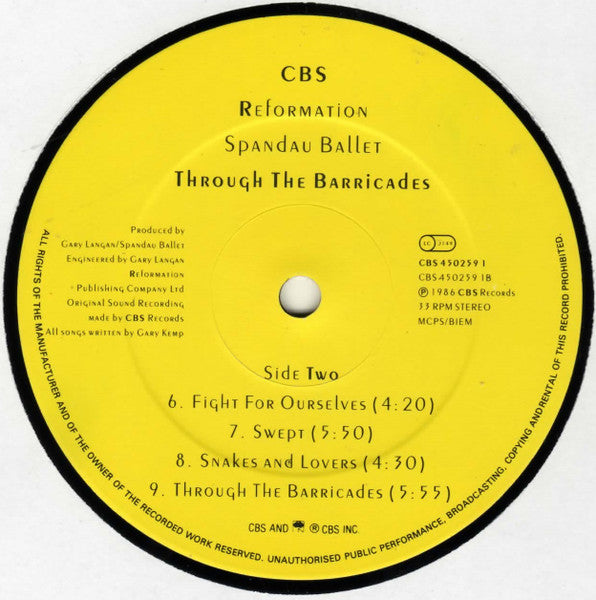 Spandau Ballet - Through The Barricades - Used Vinyl Record image 4
