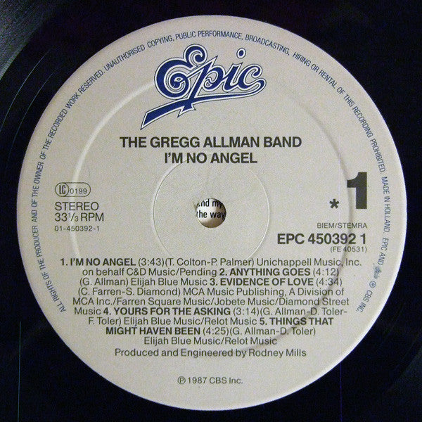 Gregg Allman Band - I'm No Angel - Used Vinyl Record image 3