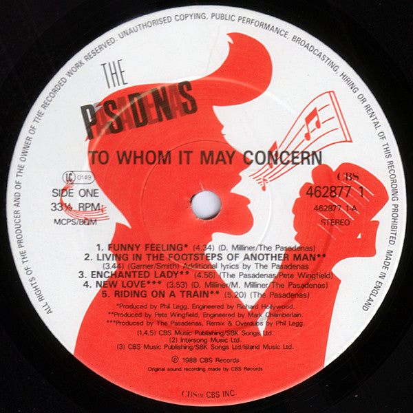 Pasadenas - To Whom It May Concern - Used Vinyl Record image 2