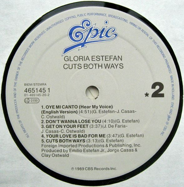 Gloria Estefan - Cuts Both Ways - Used Vinyl Record image 4