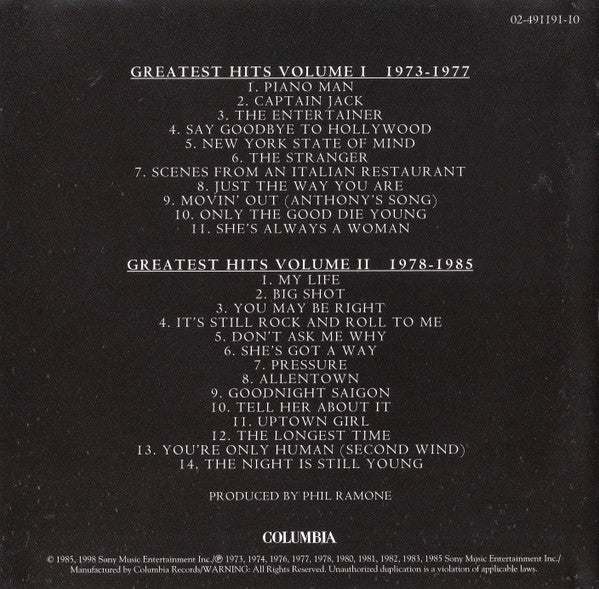 Billy Joel - Greatest Hits Volume I & Volume II - CD image 2